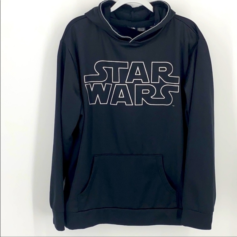 Star Wars Hoodie Hooded Sweatshirt Spellout Logo Pull Over Men's Medium M EUC